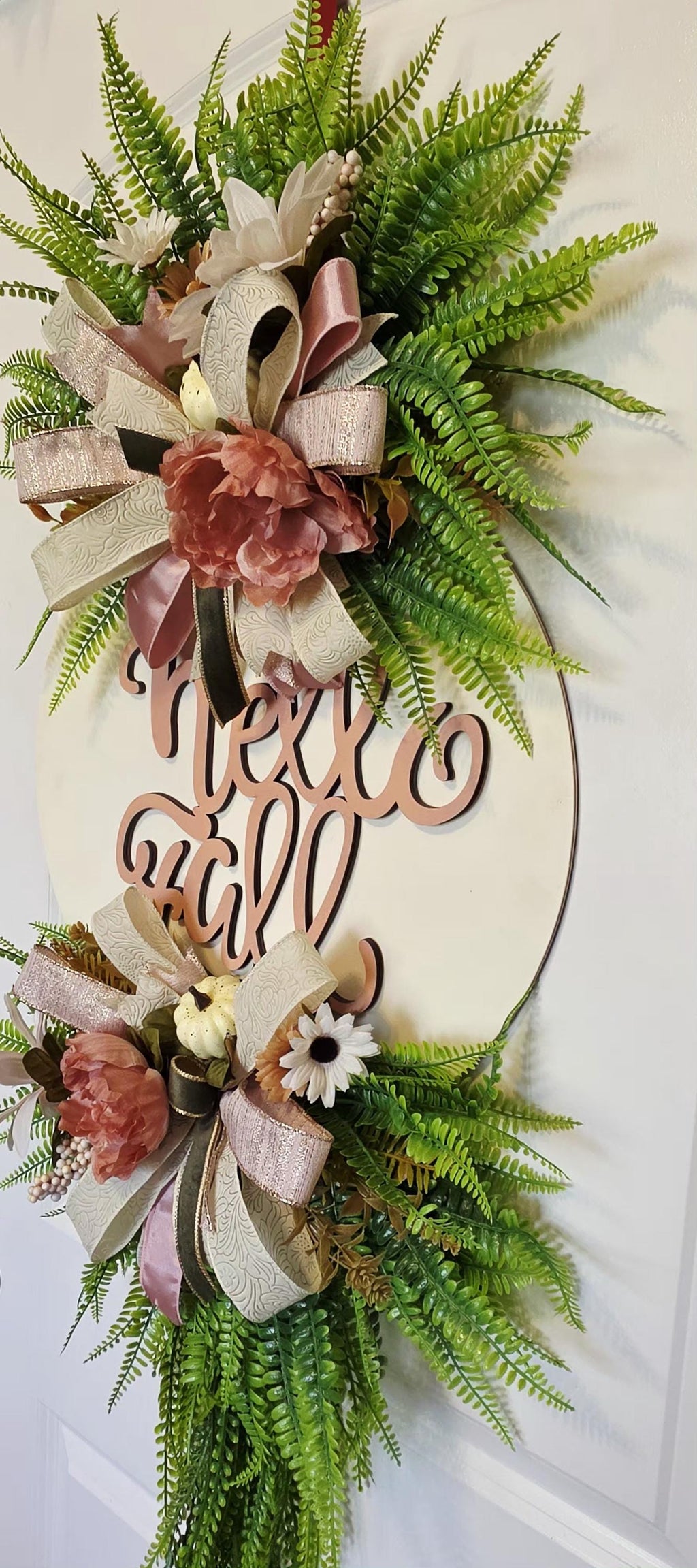 Fall Door Hanger, Blush Pink Fall Wreath, Welcome Fall Door Decor, Neutral Autumn Wreath, Pumpkin Front Door Decor, Farmhouse Fall Decor