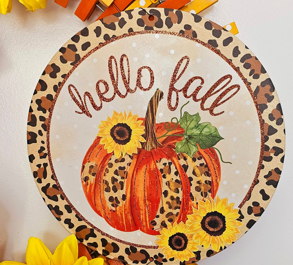 Clothespin Pumpkin Door Hanger, Rustic Fall Wreath for Front Door