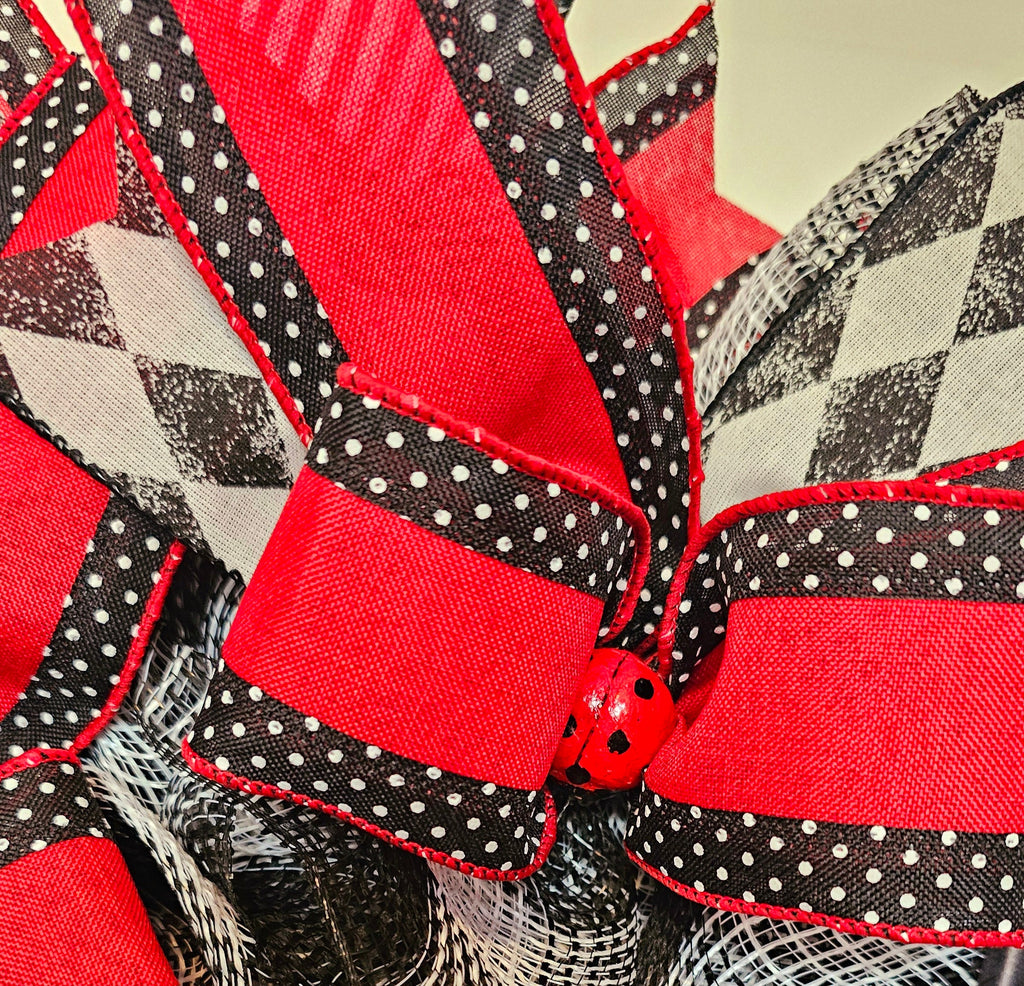 Handmade Ladybug Wreath, Outdoor Summer Decor, Whimsical Garden Decoration