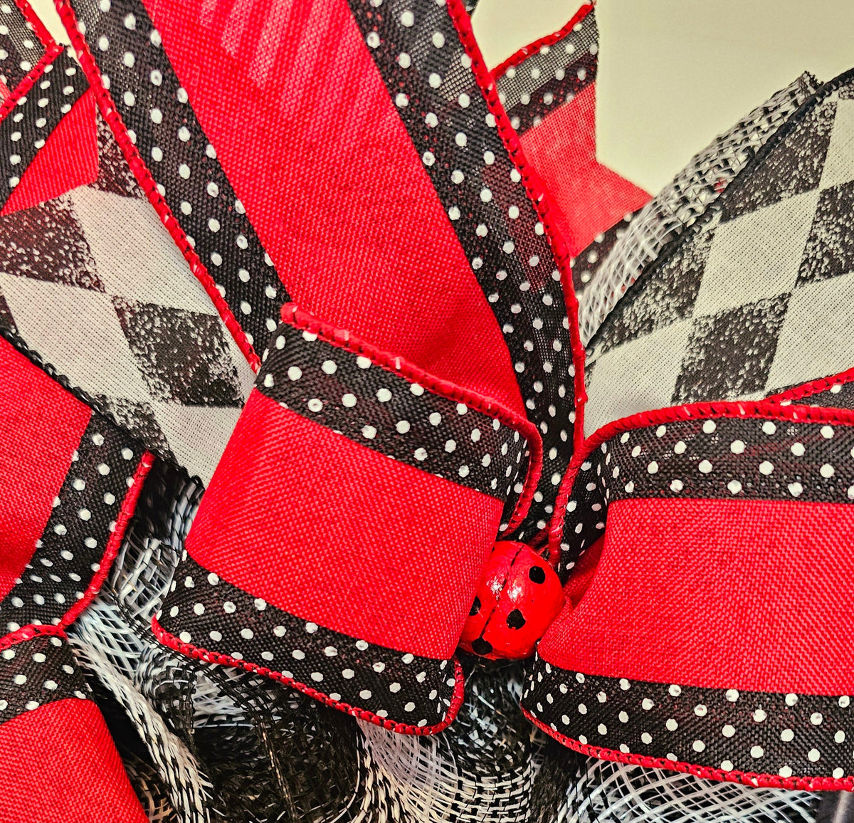 Handmade Ladybug Wreath, Outdoor Summer Decor, Whimsical Garden Decoration