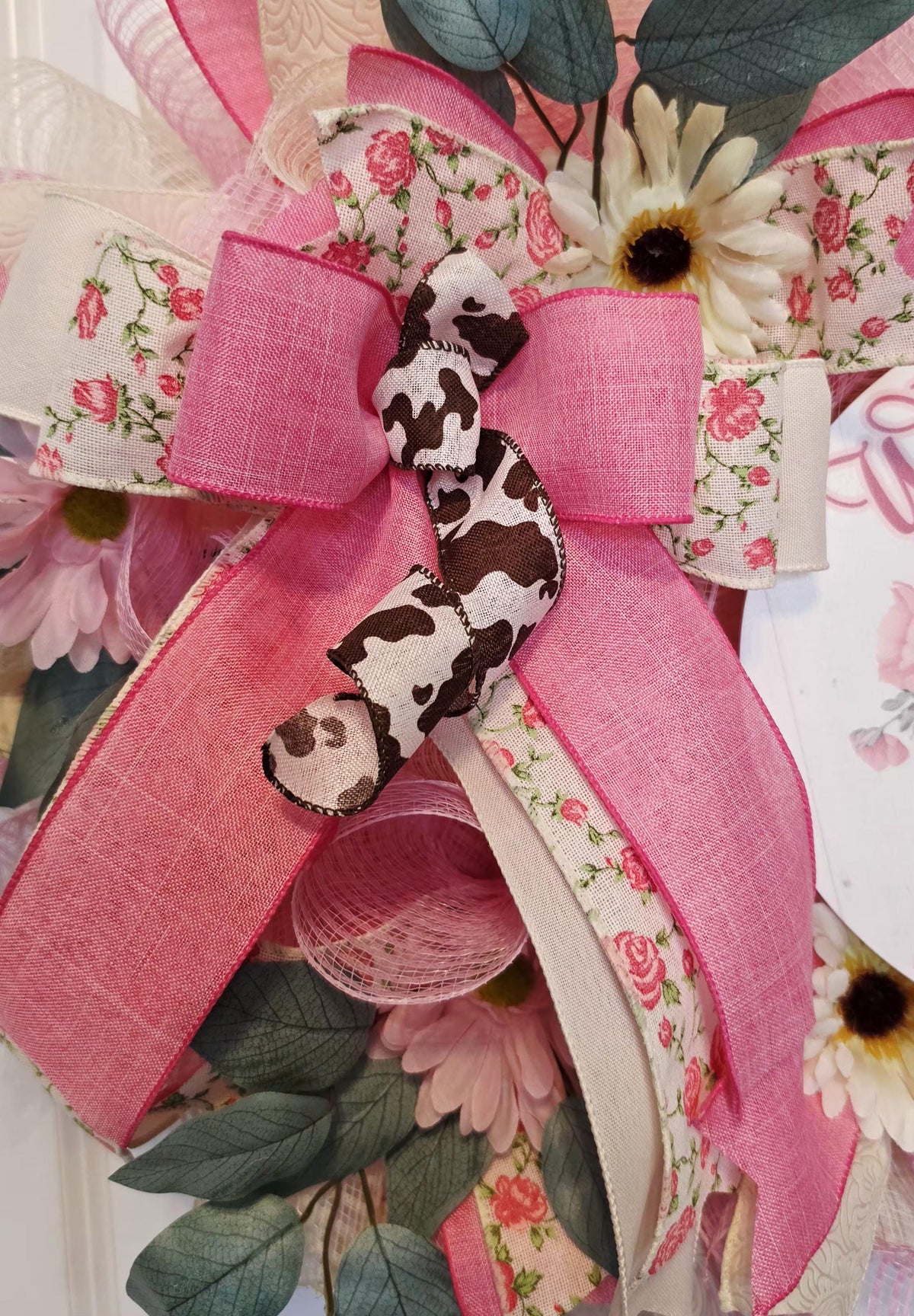 Pink Cowboy Boot Wreath, Feminine Western Farmhouse Door Decor