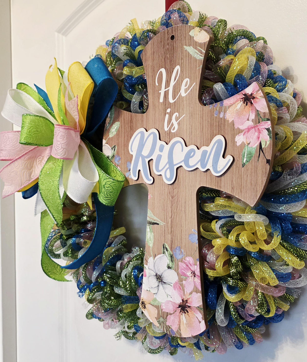 He Is Risen Cross Wreath, Easter Spring Door Decor, Religious Christian Wreath