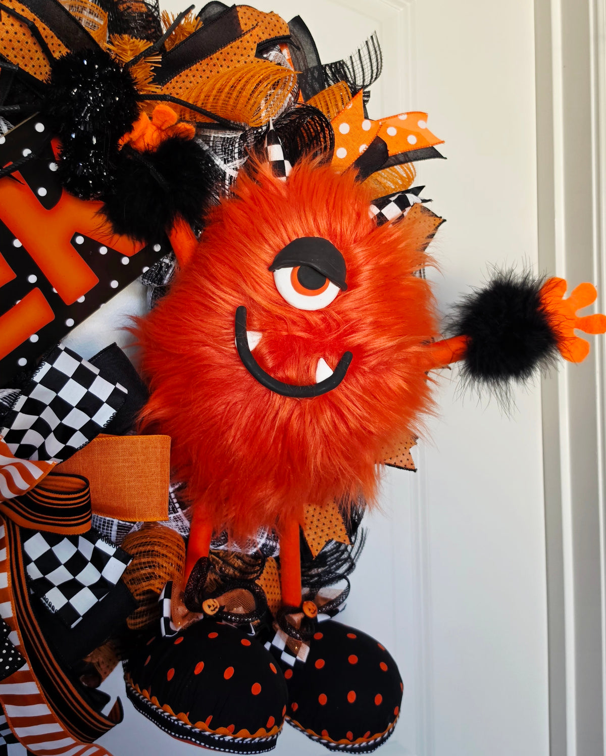 Halloween Wreath, Halloween Front Door Wreath, Orange Black Wreath, Monster Wreath, Eek Wreath, Whimsical Halloween Decor, Door Wreath