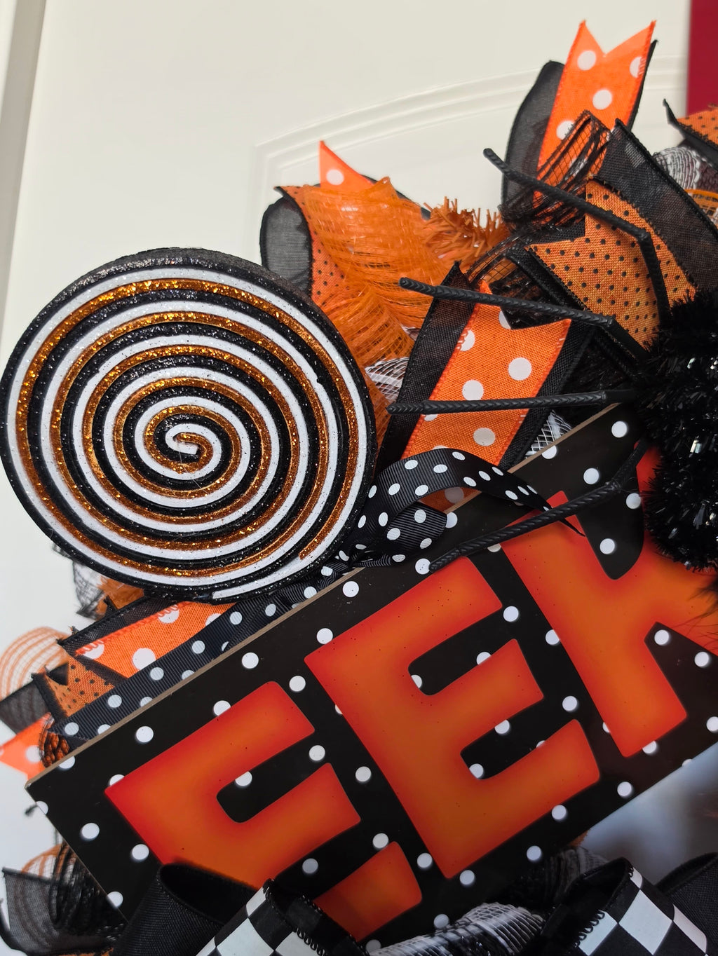 Halloween Wreath, Halloween Front Door Wreath, Orange Black Wreath, Monster Wreath, Eek Wreath, Whimsical Halloween Decor, Door Wreath