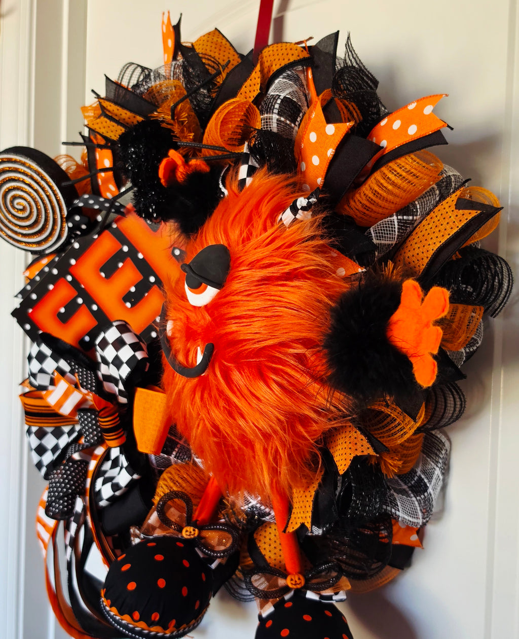 Halloween Wreath, Halloween Front Door Wreath, Orange Black Wreath, Monster Wreath, Eek Wreath, Whimsical Halloween Decor, Door Wreath