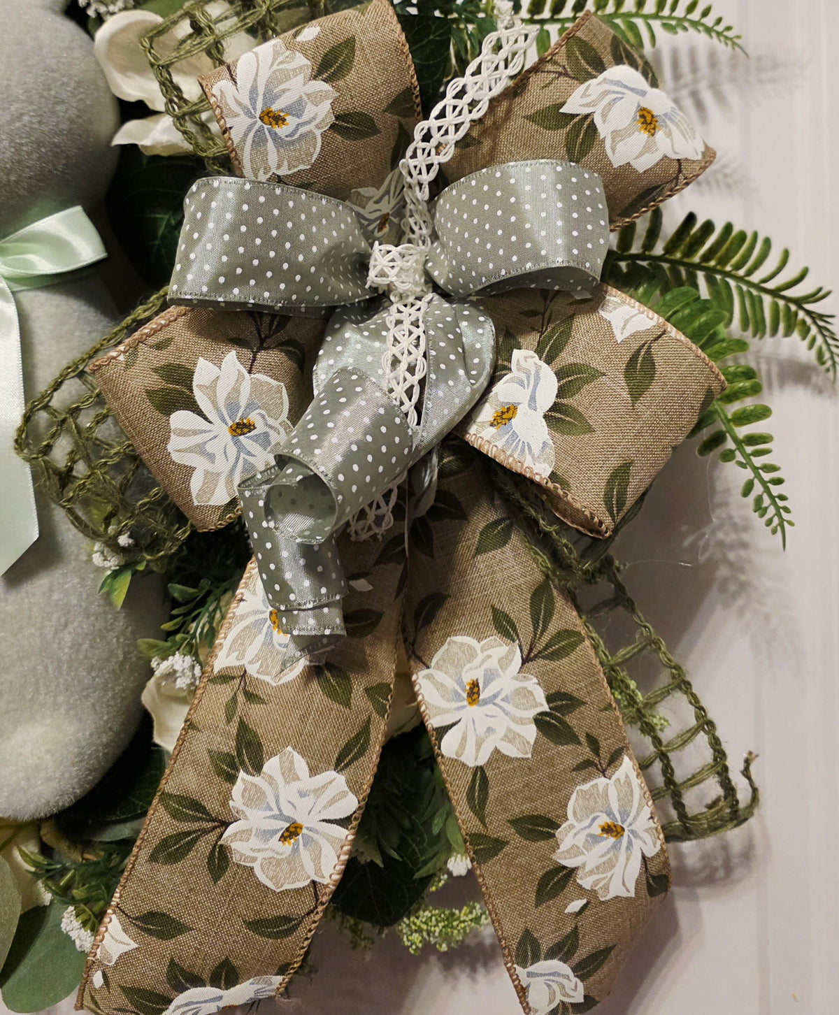Neutral Easter Bunny Wreath, Farmhouse Spring Floral Door Decor