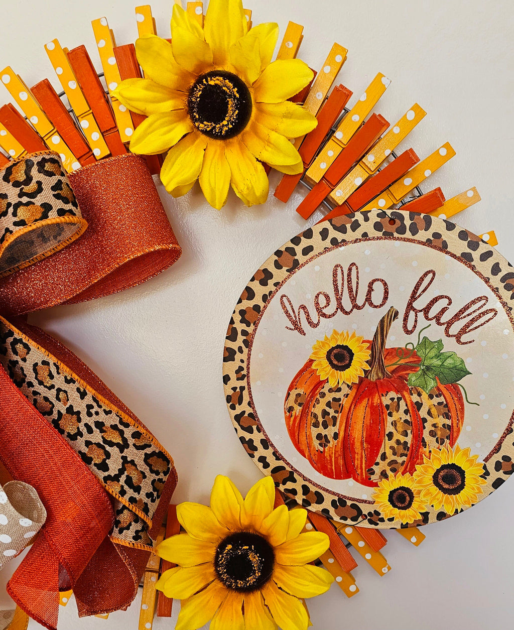 Clothespin Pumpkin Door Hanger, Rustic Fall Wreath for Front Door