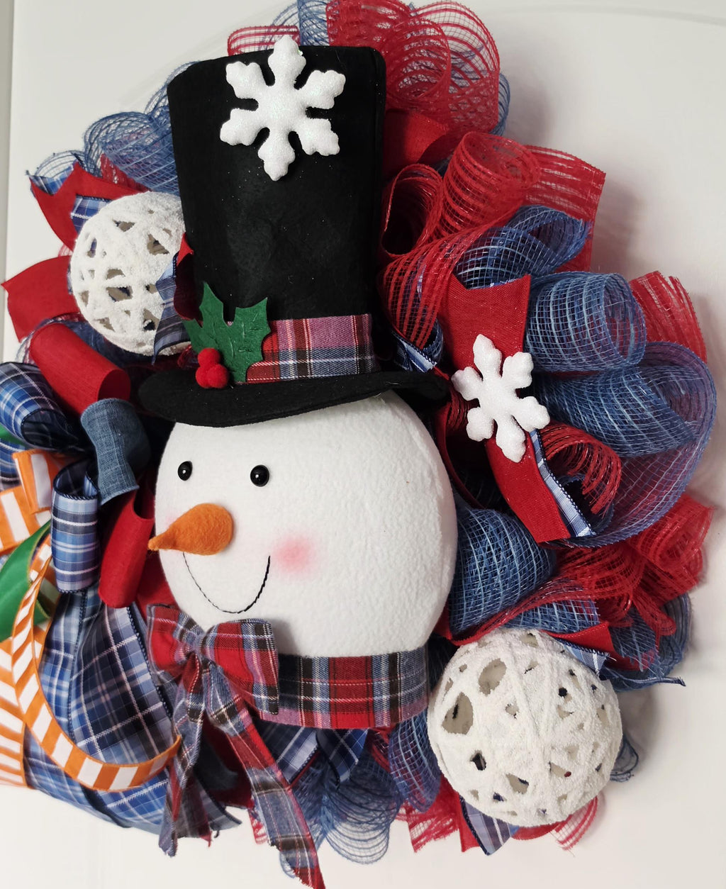 Snowman Christmas Wreath, Winter Front Door Wreath, Plush Snowman Holiday Decor, Christmas Mesh Wreath, Farmhouse Christmas Door Decor
