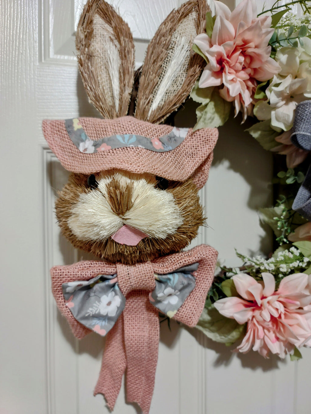 Floral Bunny Spring Wreath, 14-inch Grapevine Wreath