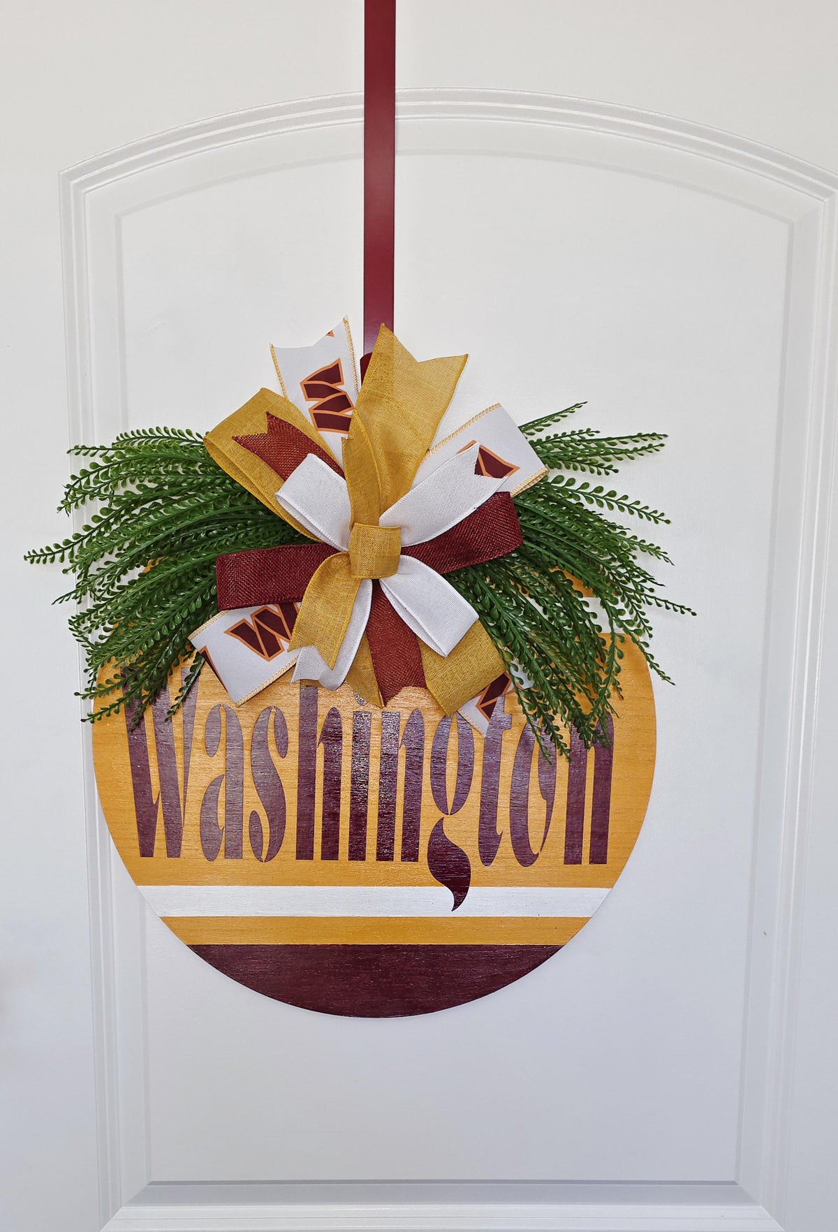 Washington Football Door Hanger | Burgundy & Gold Game Day Wreath