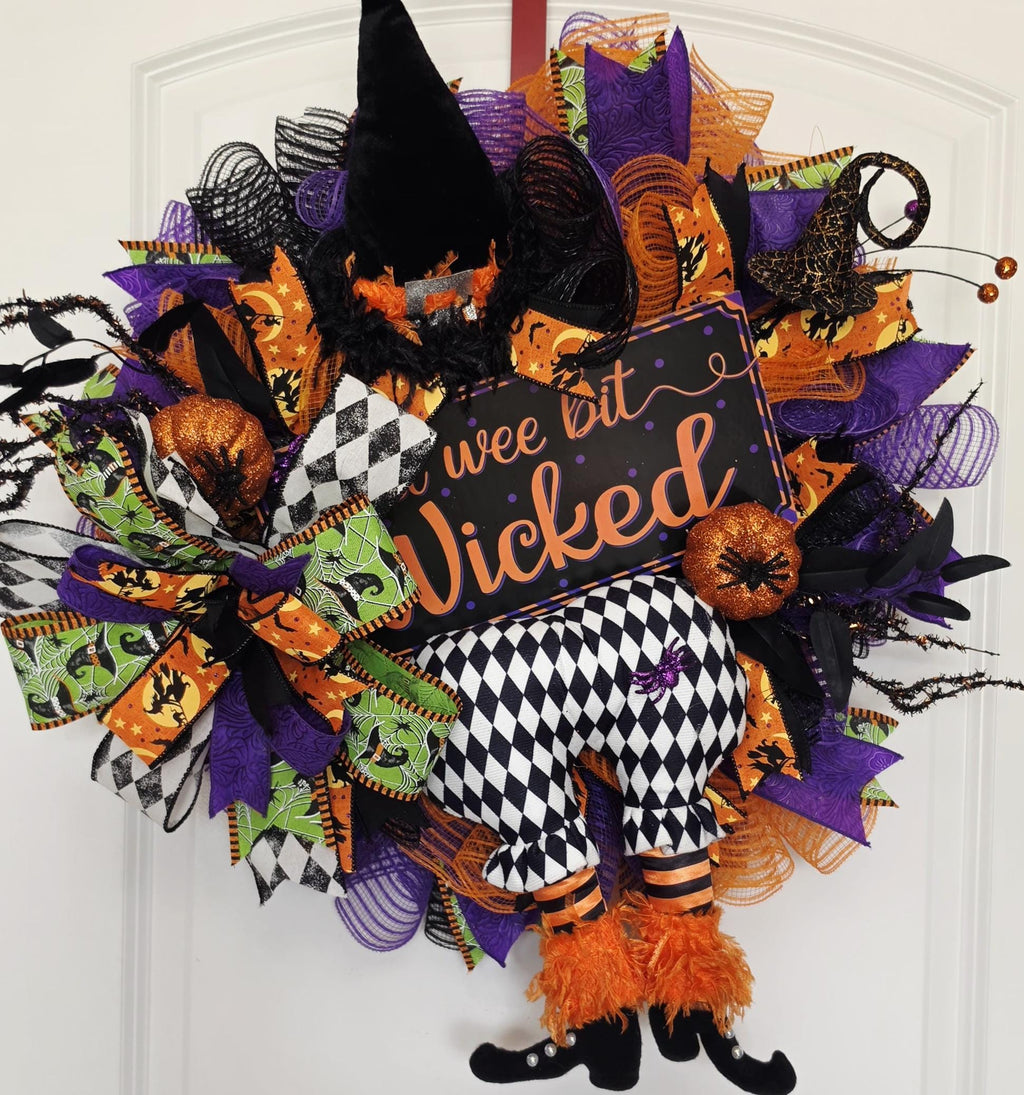Purple Witch Halloween Wreath, Wee Bit Wicked Door Decor