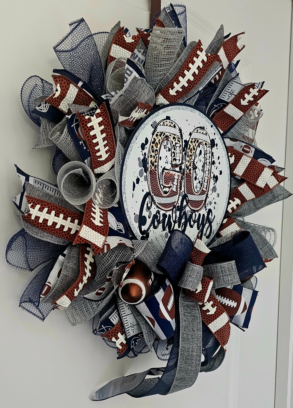 Cowboys Football Wreath, Blue and Silver, Game Day Door Decor
