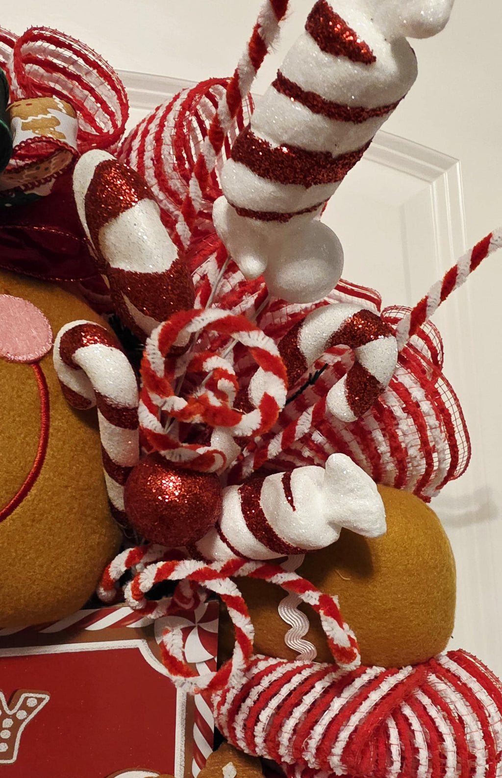 Gingerbread Christmas Wreath, Candy Cane Holiday Door Decor
