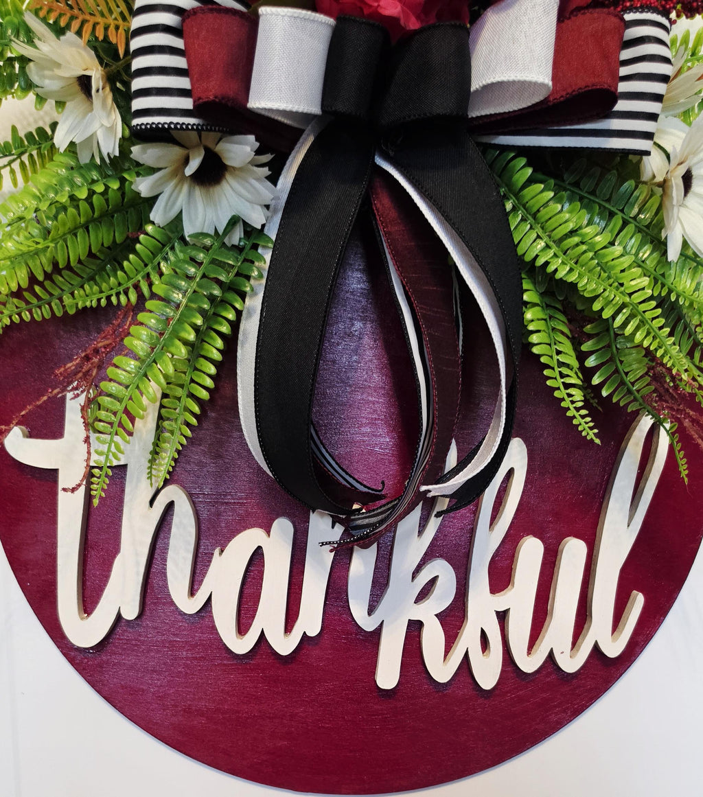 Handcrafted Burgundy Peony Fall Door Hanger, Farmhouse Autumn Wreath, Thanksgiving Porch Sign