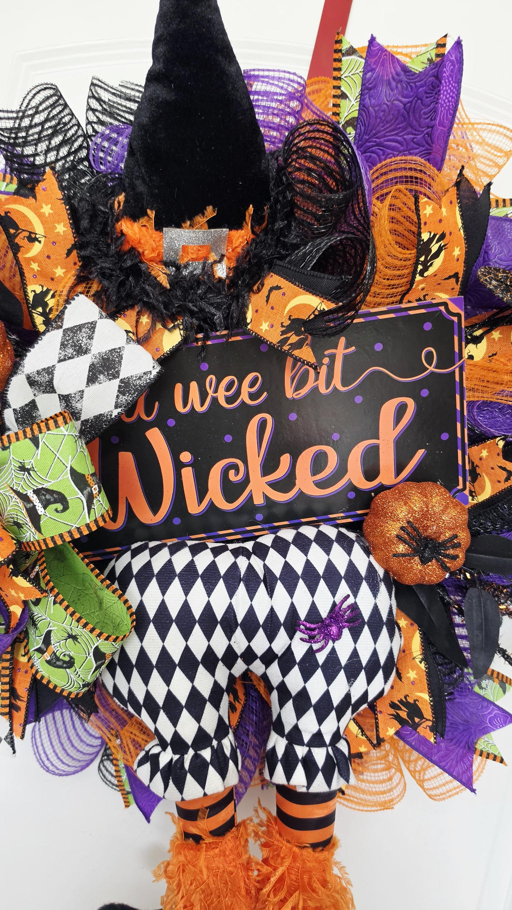 Purple Witch Halloween Wreath, Wee Bit Wicked Door Decor