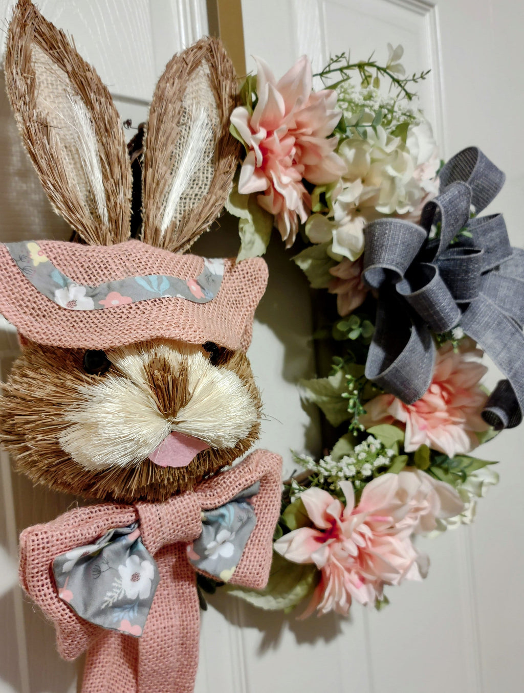 Floral Bunny Spring Wreath, 14-inch Grapevine Wreath