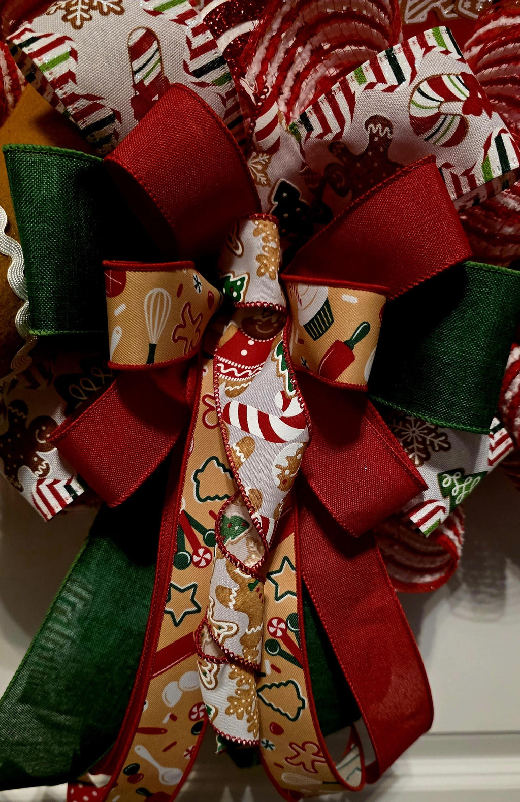 Gingerbread Christmas Wreath, Candy Cane Holiday Door Decor