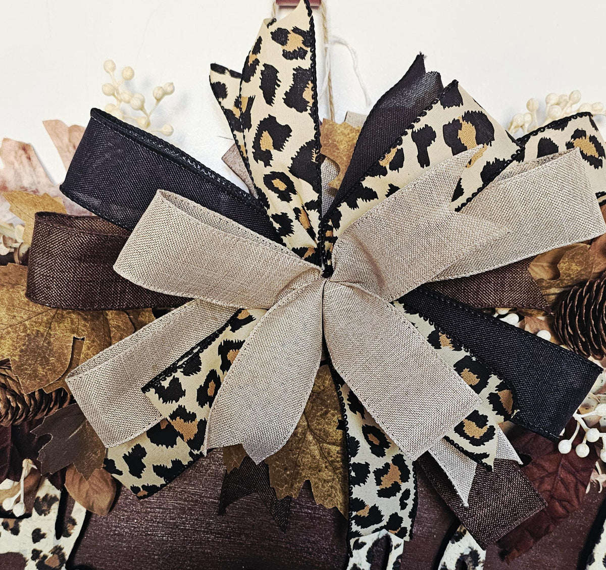Leopard Print Thankful Pumpkin Door Hanger | Rustic Fall Decor