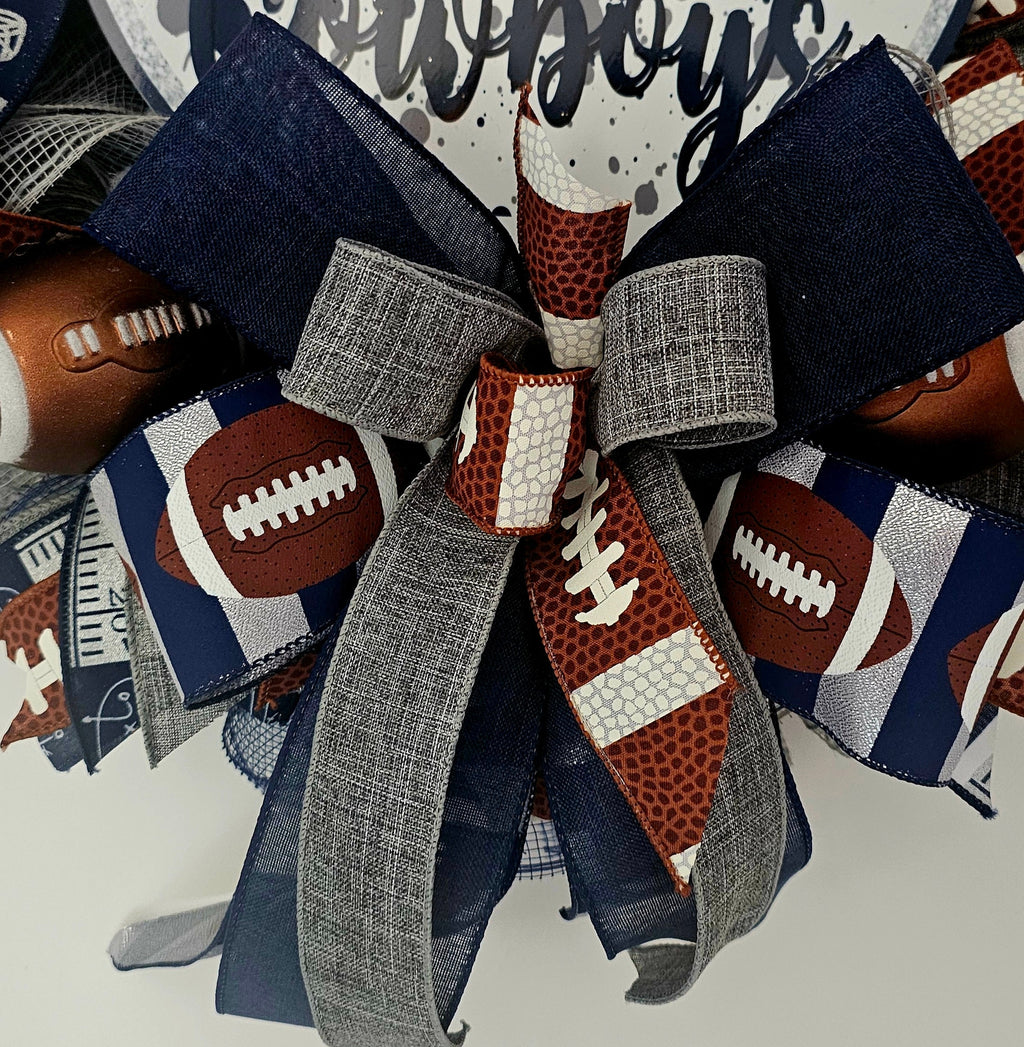 Cowboys Football Wreath, Blue and Silver, Game Day Door Decor