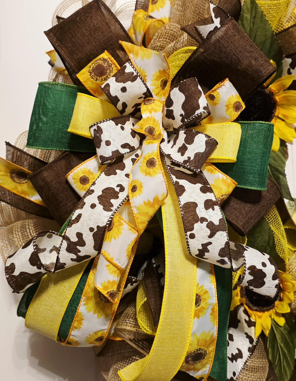 Highland Cow Sunflower Wreath, Hay Y'all Farmhouse Door Decor