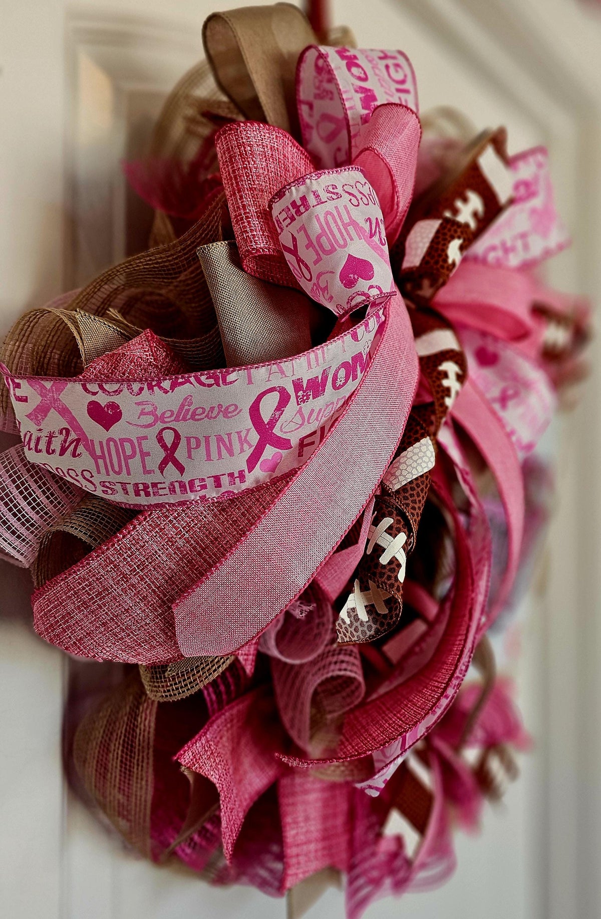 Tackle Breast Cancer Wreath | Pink Football Awareness Door Decor