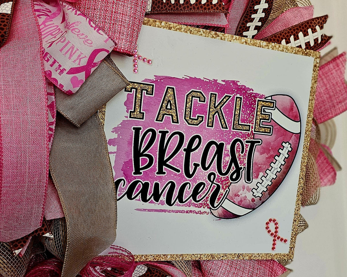 Tackle Breast Cancer Wreath | Pink Football Awareness Door Decor