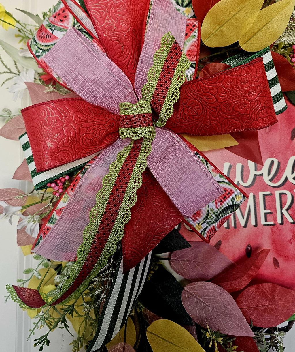 Handmade Watermelon Summer Wreath, Whimsical Faux Leaf Decor