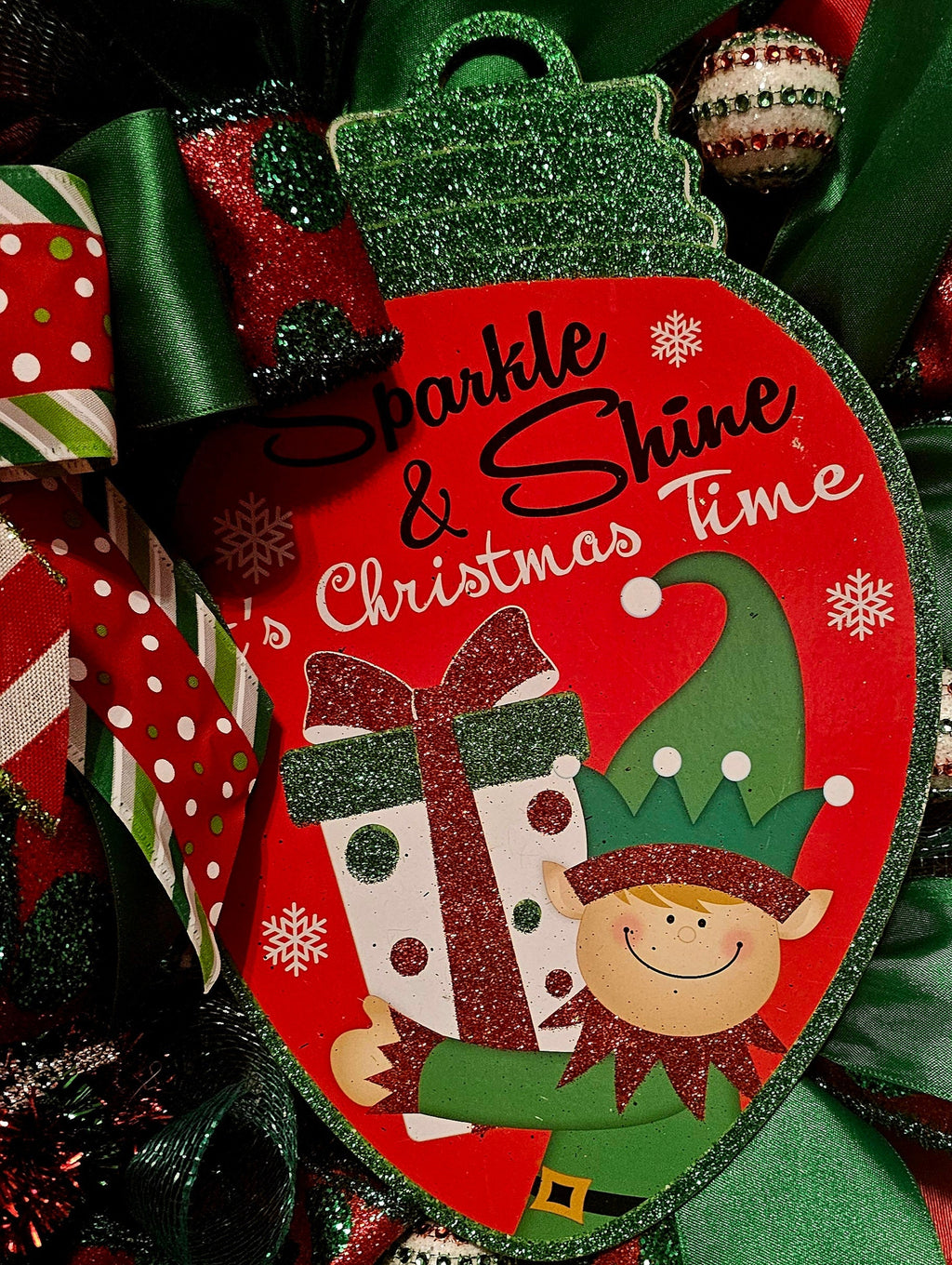 Elf Christmas Wreath – Red, Green Holiday Decor with Festive Bow