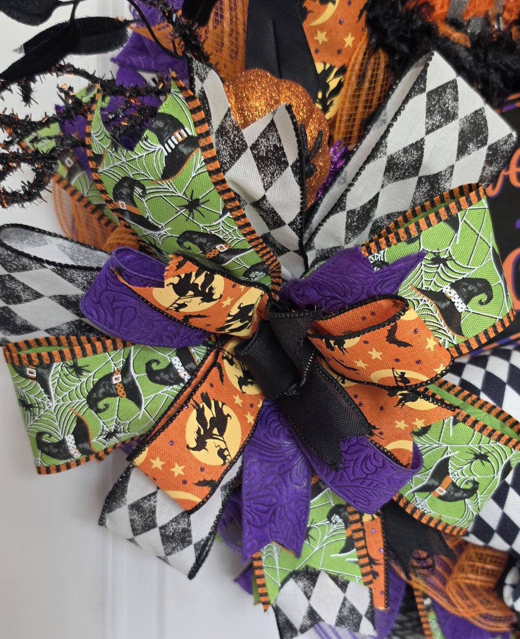 Purple Witch Halloween Wreath, Wee Bit Wicked Door Decor