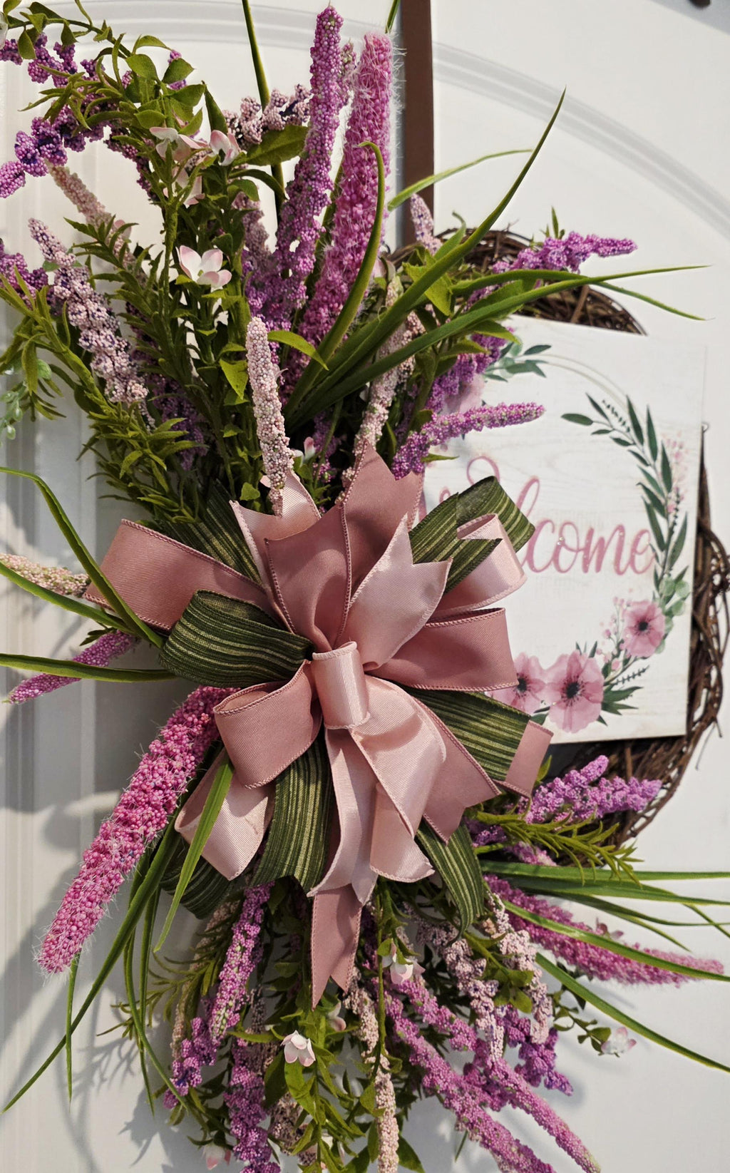 Handcrafted Pink Floral Grapevine Wreath, Rustic Farmhouse Spring Door Decor