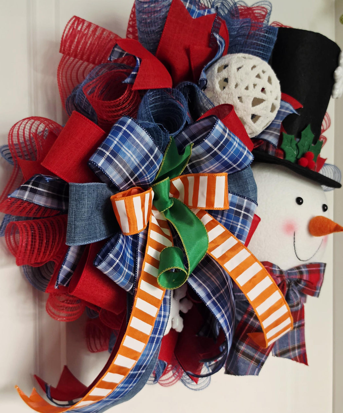 Snowman Christmas Wreath, Winter Front Door Wreath, Plush Snowman Holiday Decor, Christmas Mesh Wreath, Farmhouse Christmas Door Decor