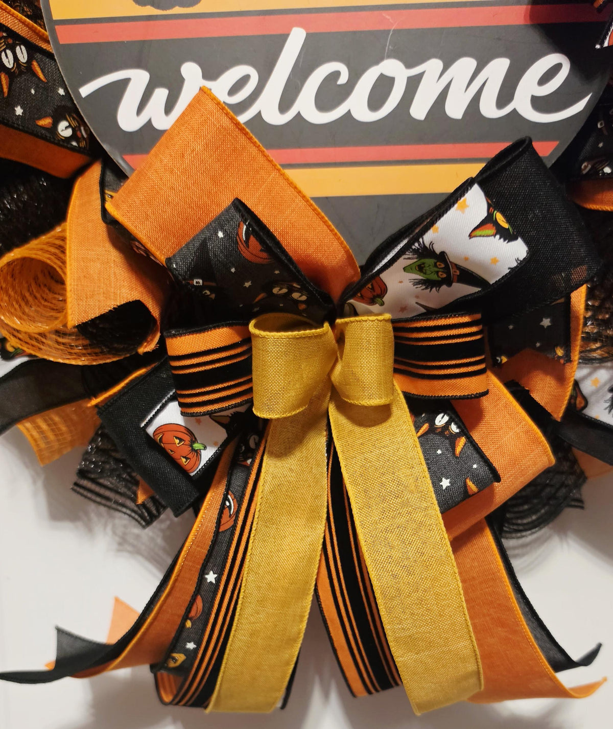 Black Cat Halloween Wreath, Scaredy Cats Welcome Door Decor