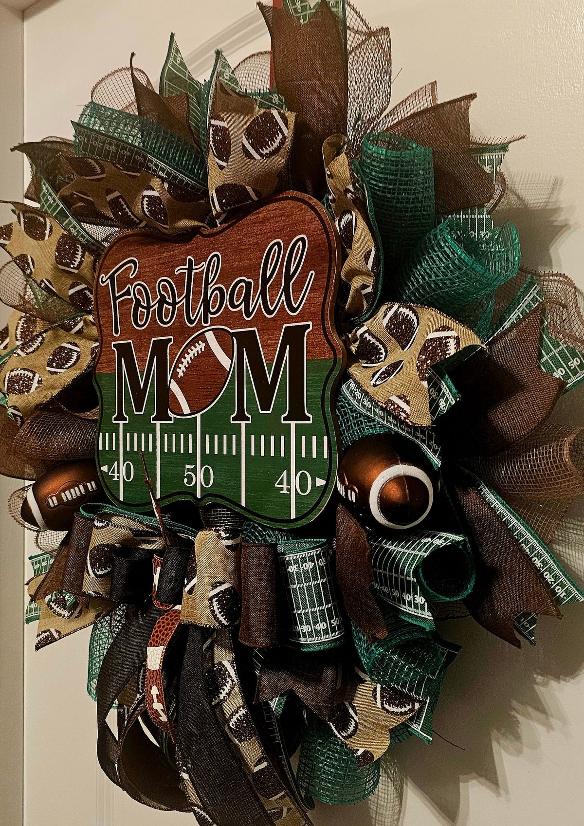 Handmade Football Mom Wreath – Game Day Door Decor