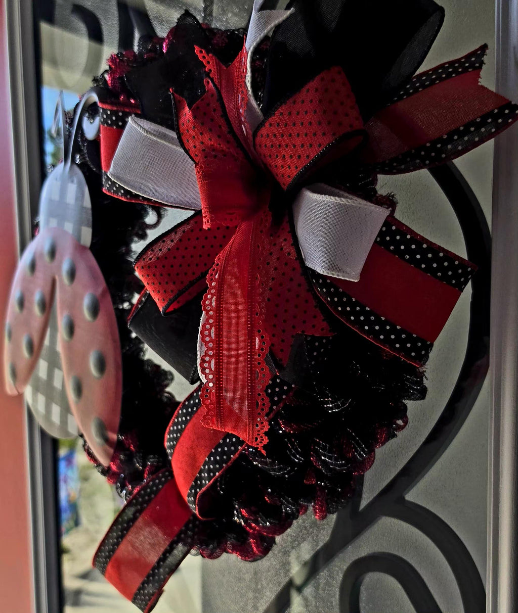 Handcrafted Ladybug Wreath: Red Black Buffalo Check Door Decor Summer Spring
