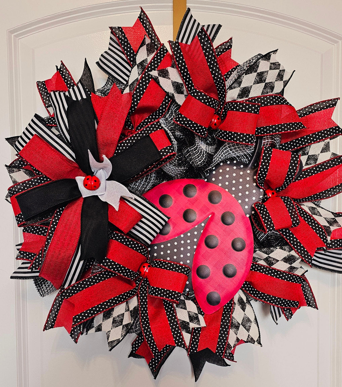 Handmade Ladybug Wreath, Outdoor Summer Decor, Whimsical Garden Decoration