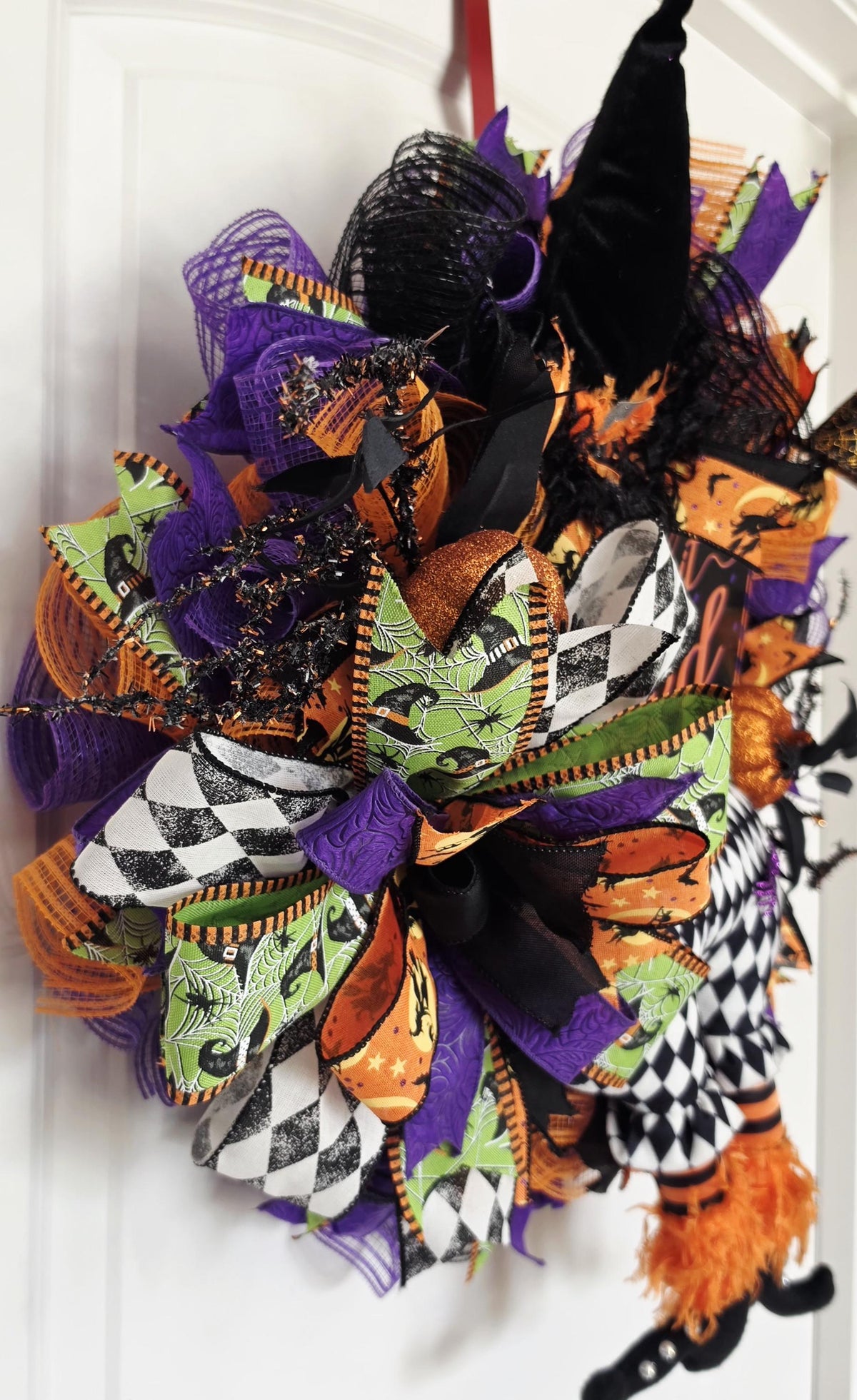 Purple Witch Halloween Wreath, Wee Bit Wicked Door Decor