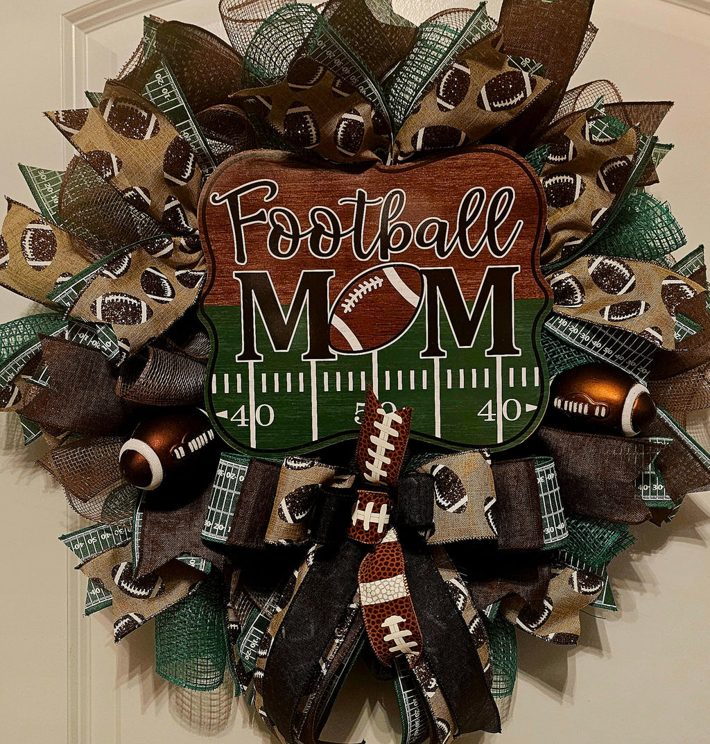 Handmade Football Mom Wreath – Game Day Door Decor