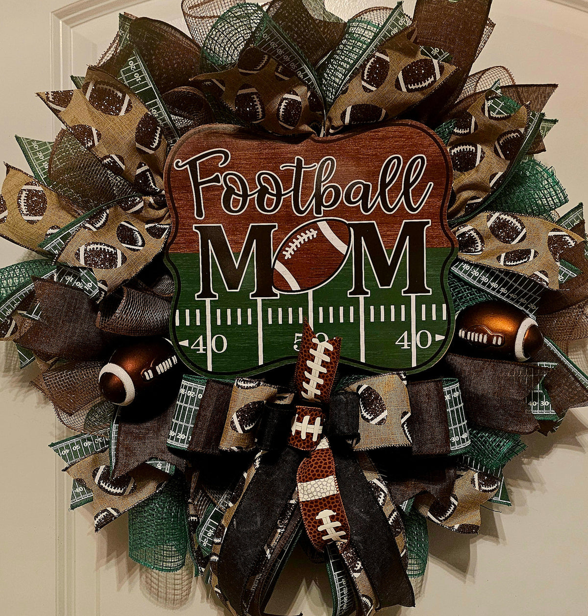 Handmade Football Mom Wreath – Game Day Door Decor