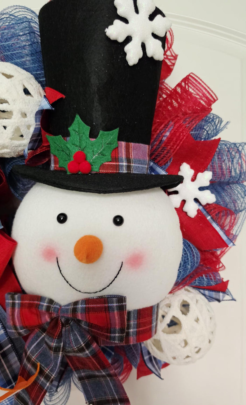 Snowman Christmas Wreath, Winter Front Door Wreath, Plush Snowman Holiday Decor, Christmas Mesh Wreath, Farmhouse Christmas Door Decor