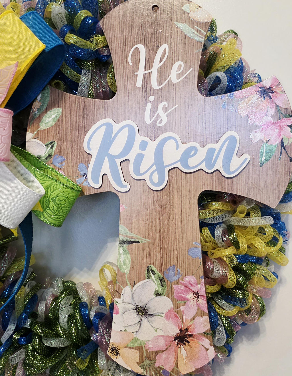 He Is Risen Cross Wreath, Easter Spring Door Decor, Religious Christian Wreath