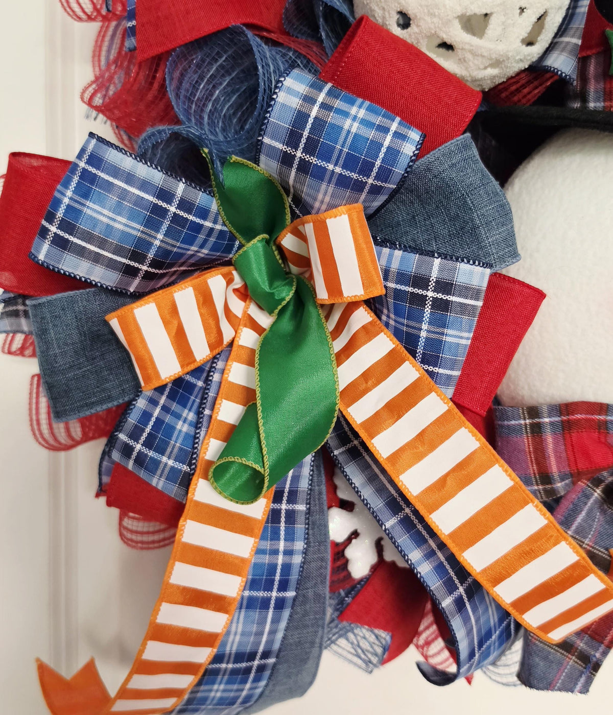 Snowman Christmas Wreath, Winter Front Door Wreath, Plush Snowman Holiday Decor, Christmas Mesh Wreath, Farmhouse Christmas Door Decor