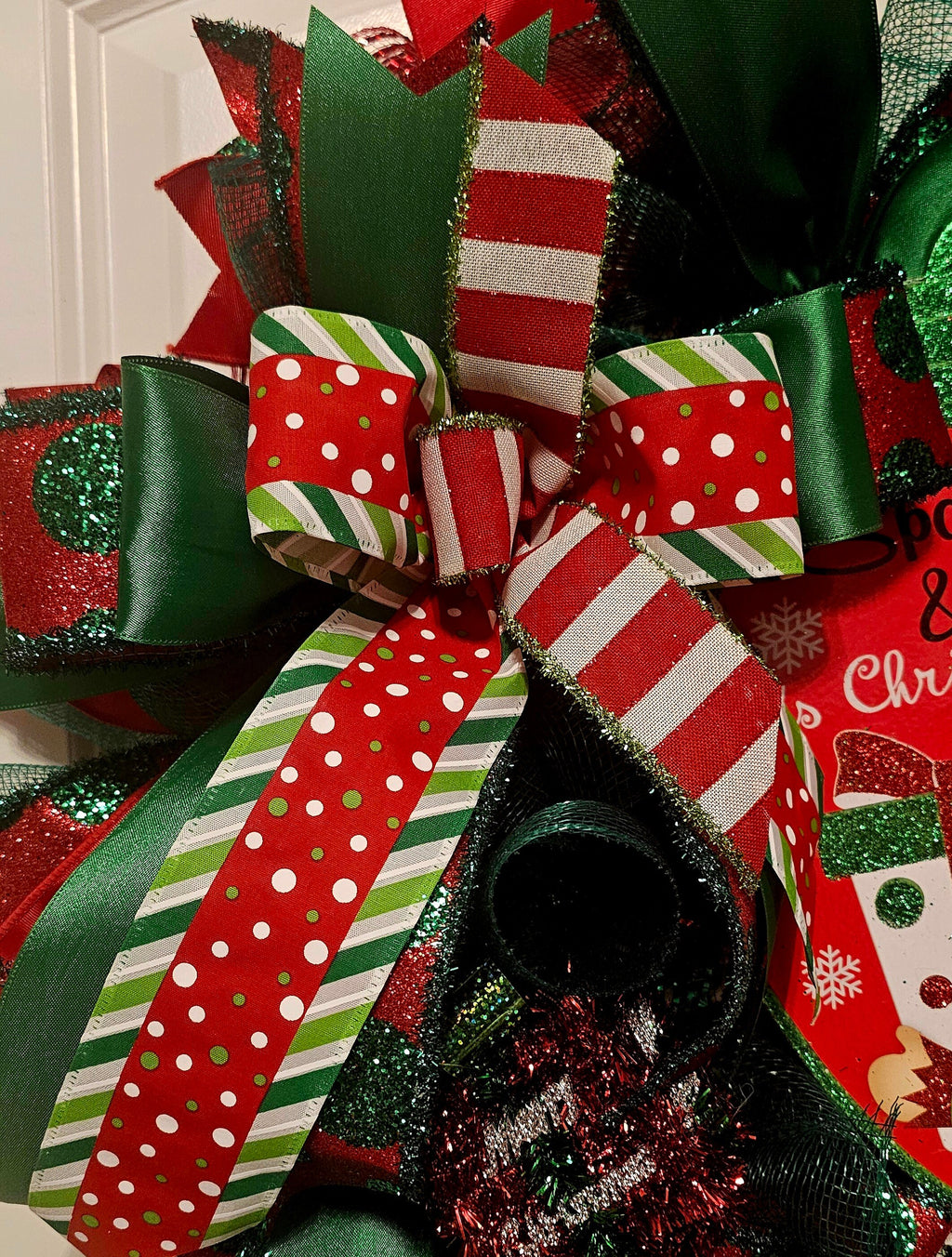 Elf Christmas Wreath – Red, Green Holiday Decor with Festive Bow