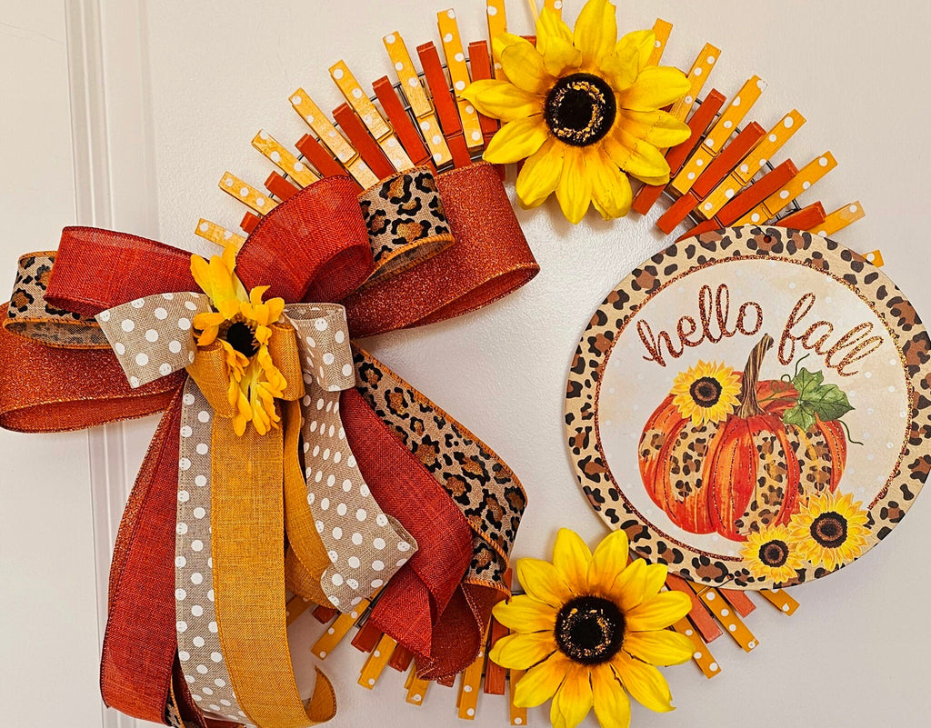 Clothespin Pumpkin Door Hanger, Rustic Fall Wreath for Front Door