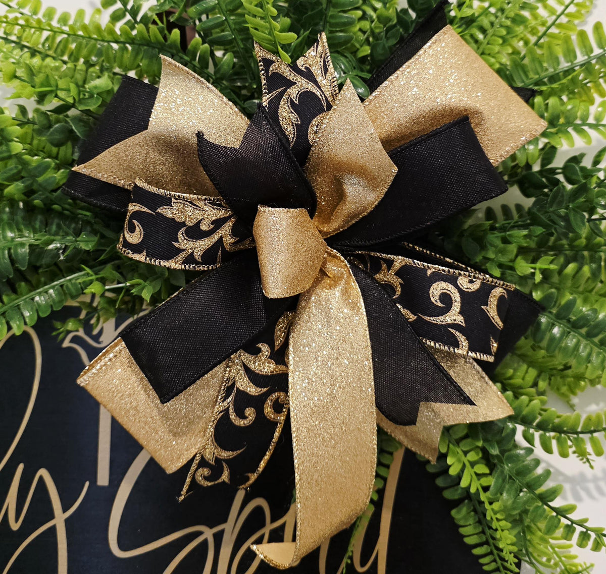 Holy Spirit Welcome Door Hanger, Black Gold Farmhouse Christian Decor