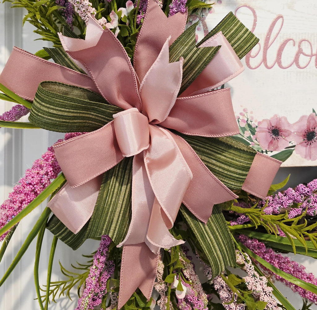 Handcrafted Pink Floral Grapevine Wreath, Rustic Farmhouse Spring Door Decor