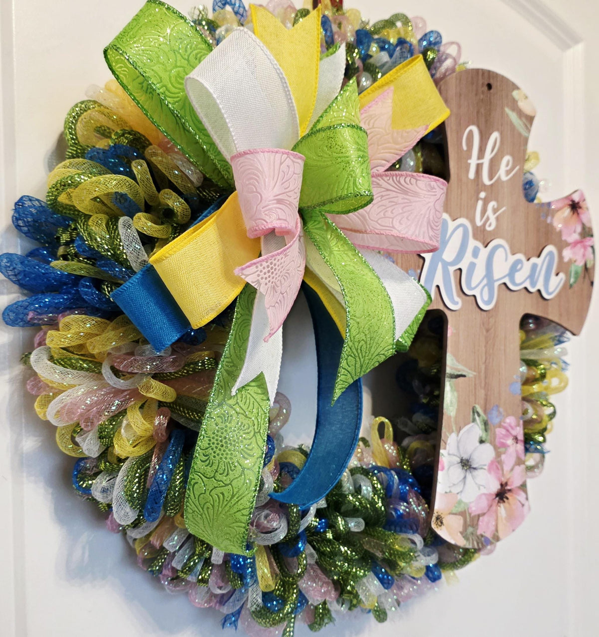 He Is Risen Cross Wreath, Easter Spring Door Decor, Religious Christian Wreath