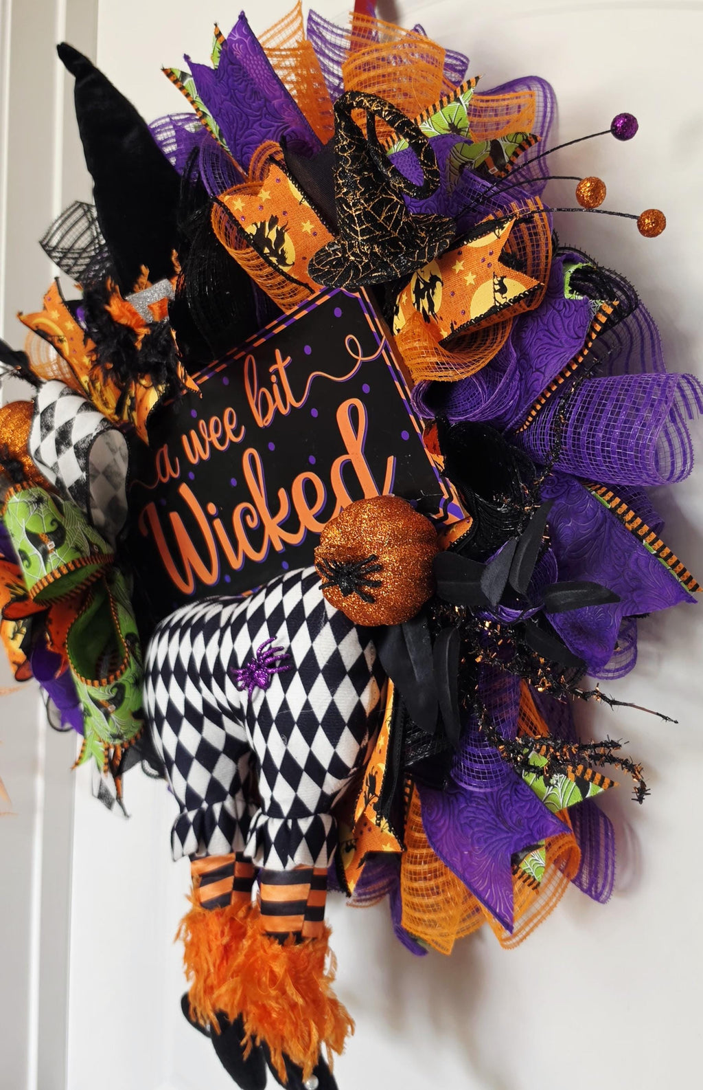 Purple Witch Halloween Wreath, Wee Bit Wicked Door Decor