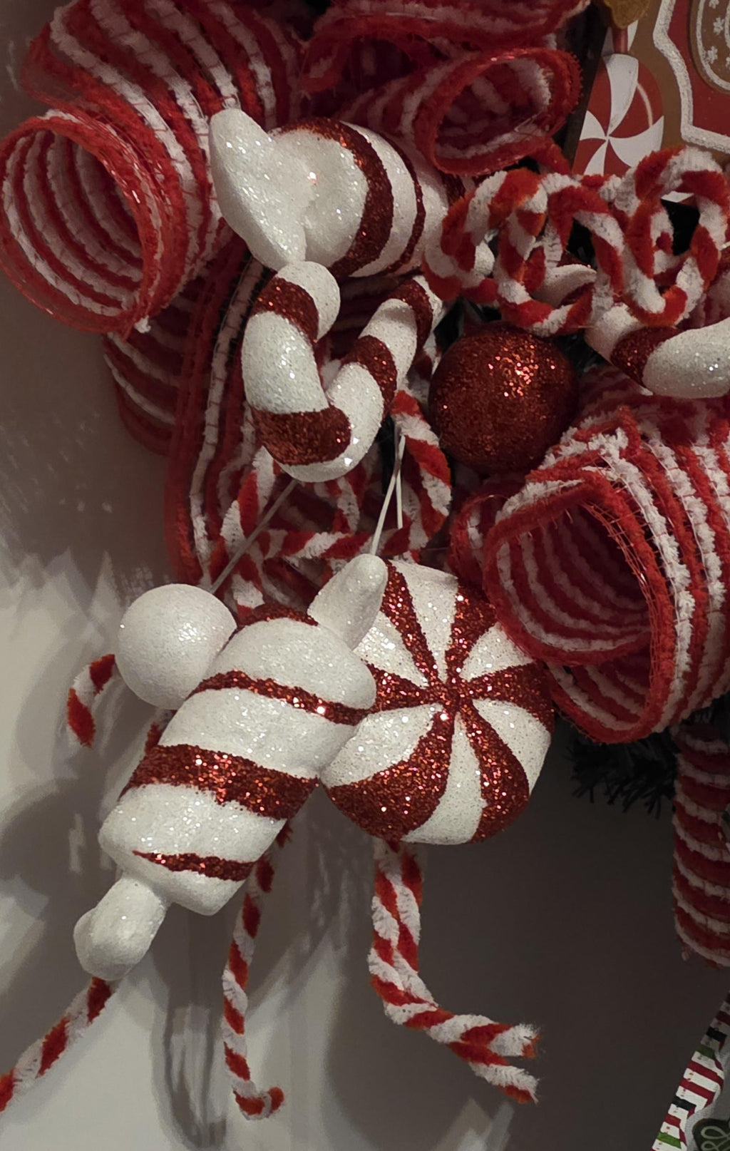Gingerbread Christmas Wreath, Candy Cane Holiday Door Decor