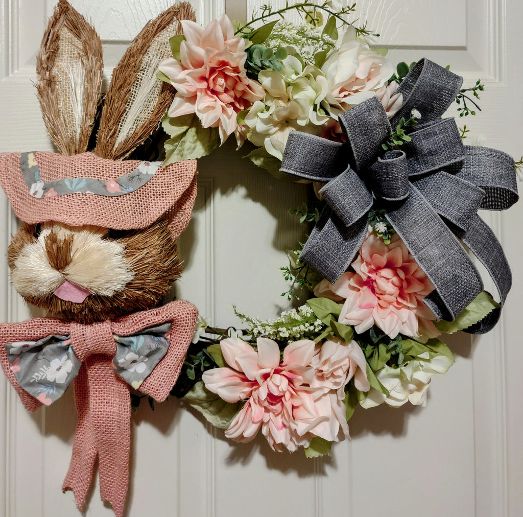 Floral Bunny Spring Wreath, 14-inch Grapevine Wreath