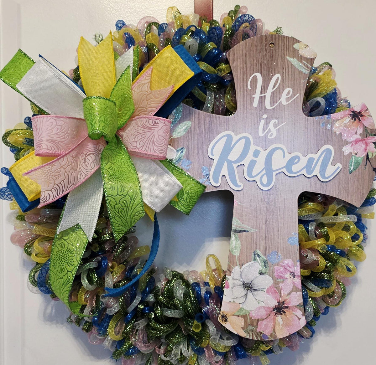 He Is Risen Cross Wreath, Easter Spring Door Decor, Religious Christian Wreath